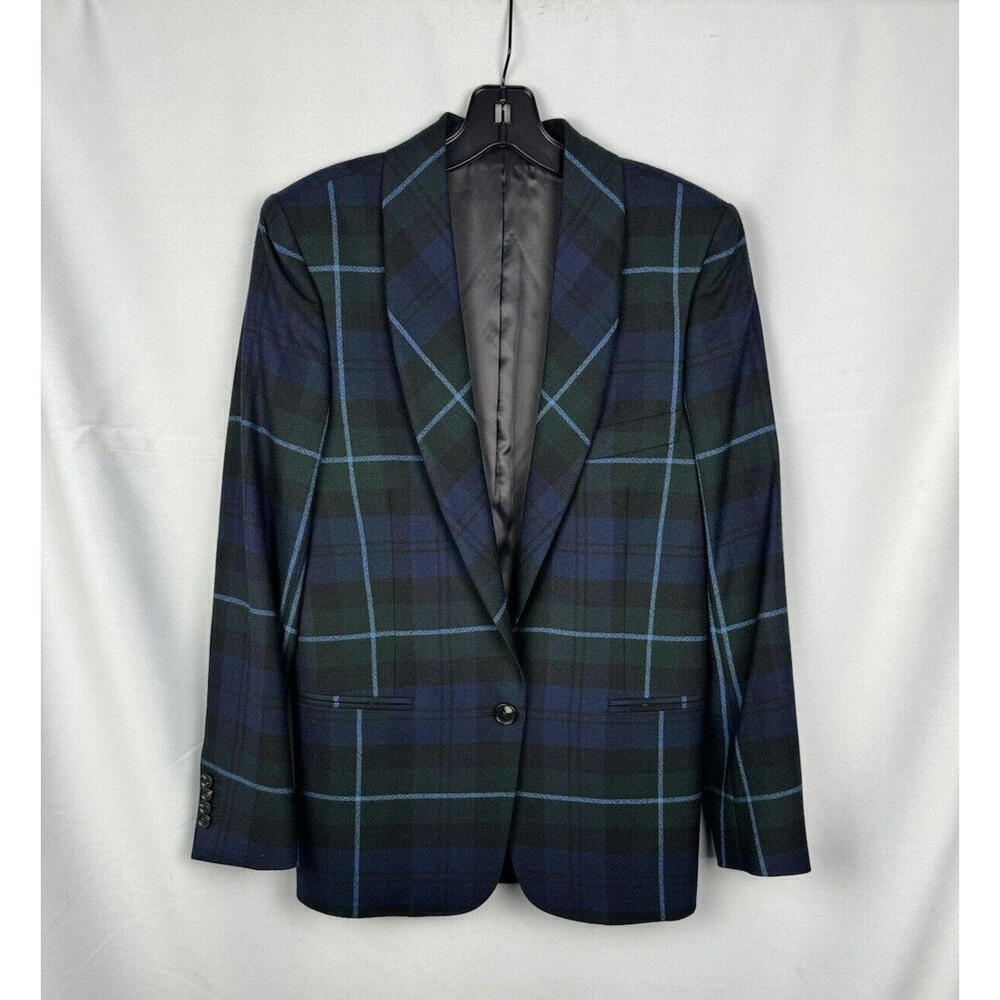 Paul Smith Tartan Shawl Collar Blazer Jacket Wool Navy Green Size 40 IT, US 4